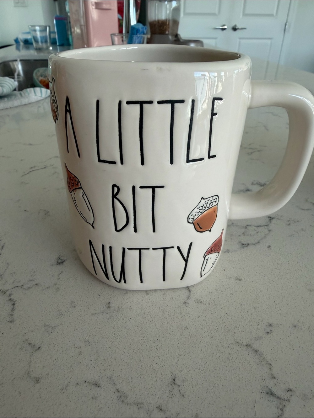 Rae Dunn White 'A Little Bit Nutty' Mug with Brown Accents
